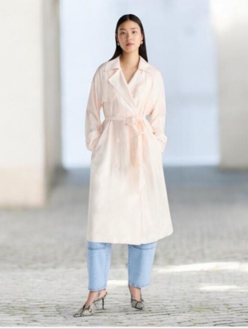 Prada Pale Pink Trench Coat - Belted Double-Breasted Design